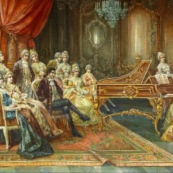 Rococo interior with music making company